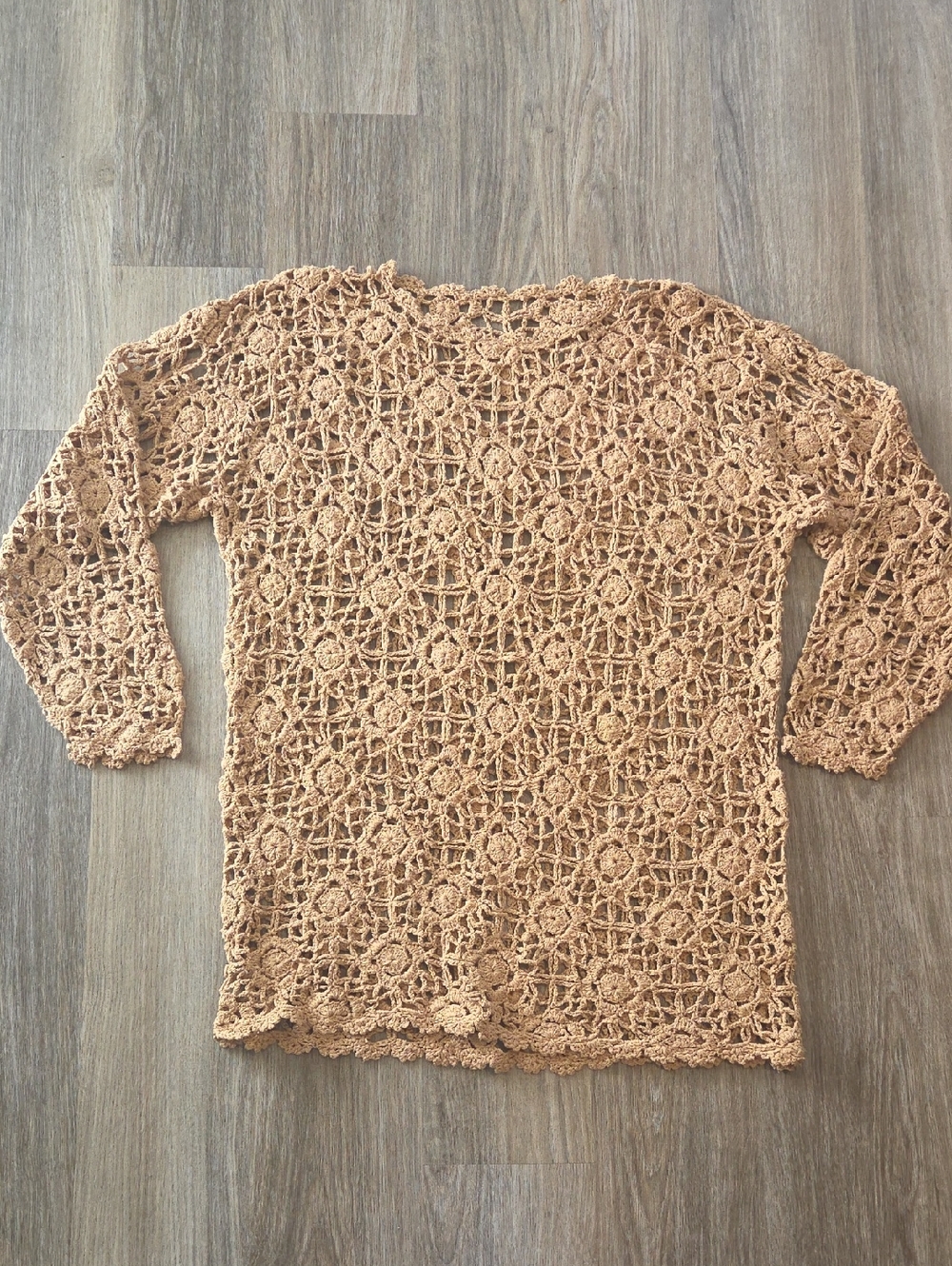 Crochet Openwork Long-Sleeve Swim Cover Up -Camel No Tags